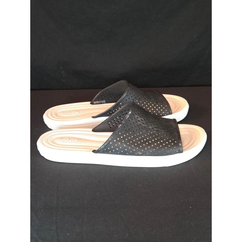 Crocs M9 Mens Slides Sandals Black Perforated Slip On Comfort Sandal‎